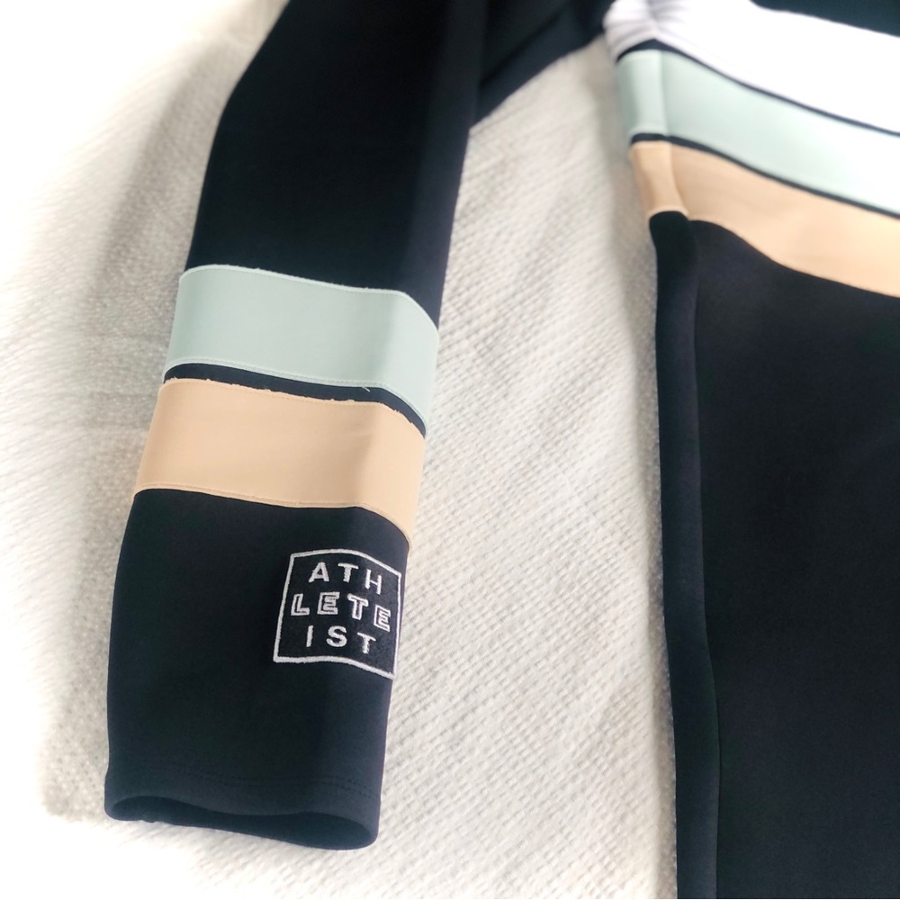 ATHLETEIST | L | Black Peach Aqua White Striped Rare Retro Thick Leggings